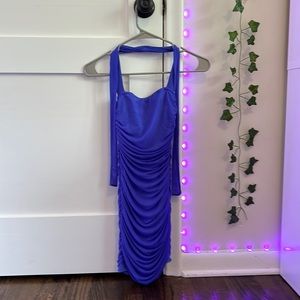 This dress is from Lucy in the sky. Size is XS. The color is a shire blue